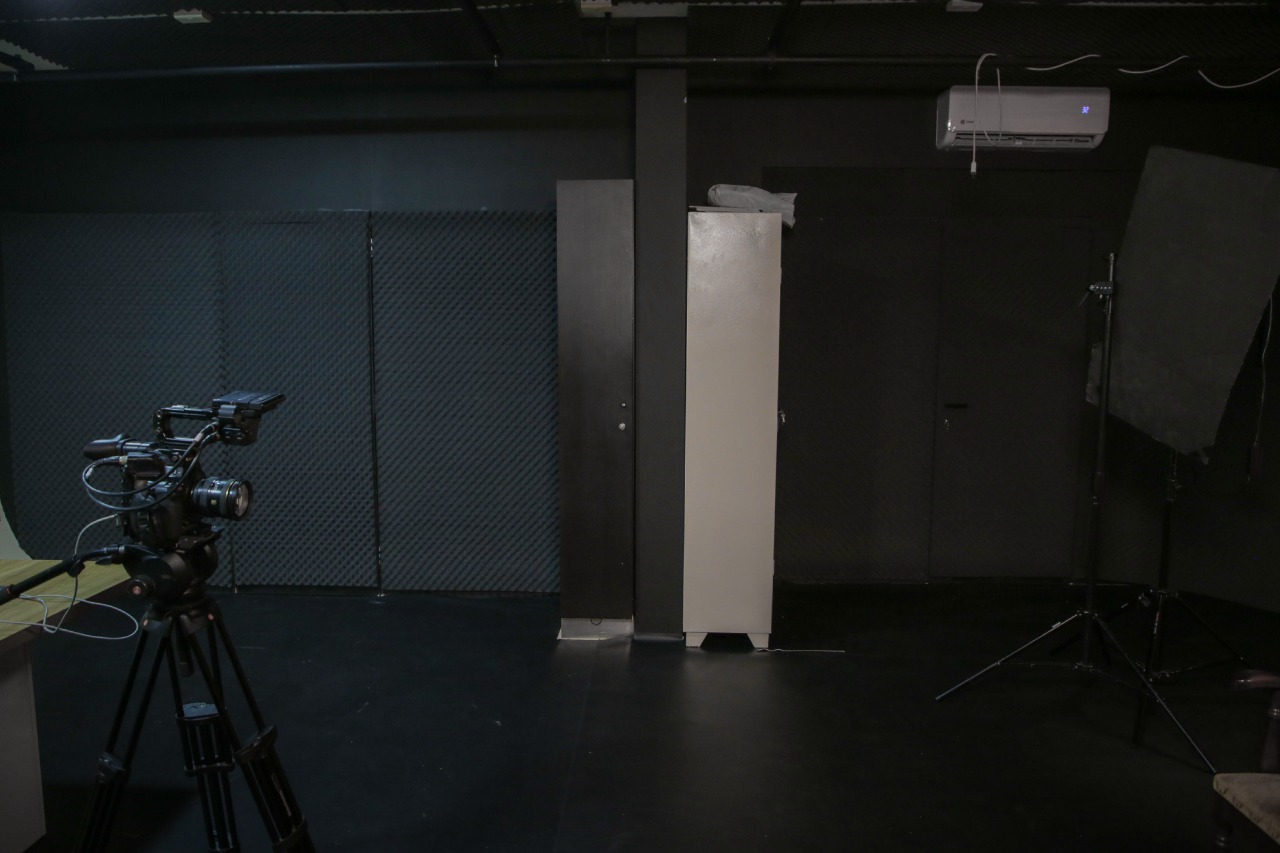 The acoustic-treated dark side of the Fine Line studio