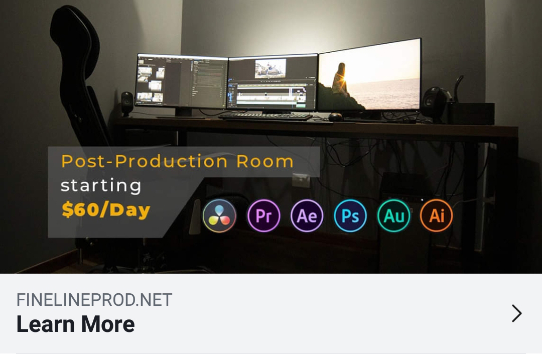 Whether it's video editing or color grading,  graphic design, or animation, you can rent a  post production room and work on your own, or with your post-production team, or hire us at Fine Line Production to work together on your  project.